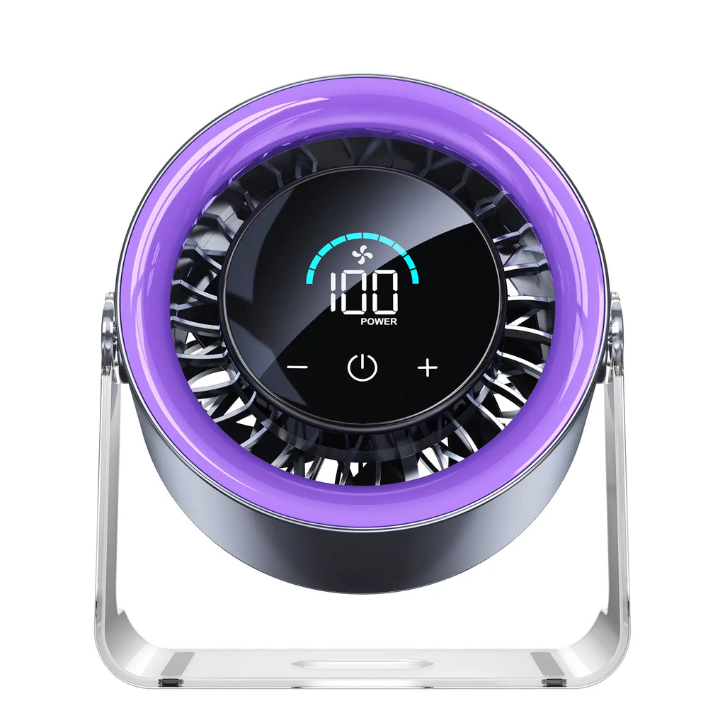 Coolhill Desktop Fan Turbo Table Fan Travel Vacation Essentials for Office 100-Speed Digital Display Low Noise Rechargeable Battery Dual Adjustment Modes Quiet Cooling Quiet Desk Fan Portable