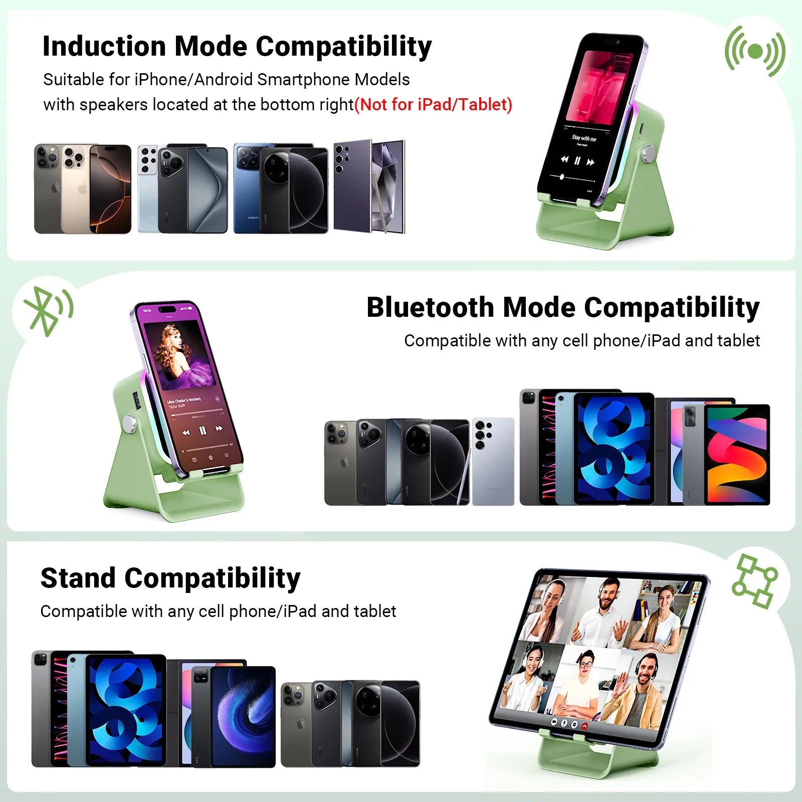 PUTARE Wireless Induction Audio Speaker Stand, 5In1 Cellphone Holder, 3500Mah Rechargeable Emergency Power Bank,360° Adjustable Mobile Tablet Stand with Colorful Ambient Light Gifts for Men Women Fathersdaygift Summerwins