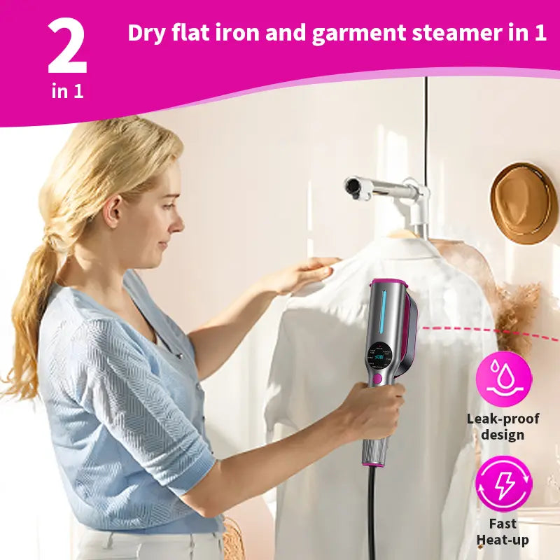 Dr.Flash Portable Garment Steamer - Fast Heating 2-in-1 Iron with LED Display, Perfect for Travel and Everyday Use