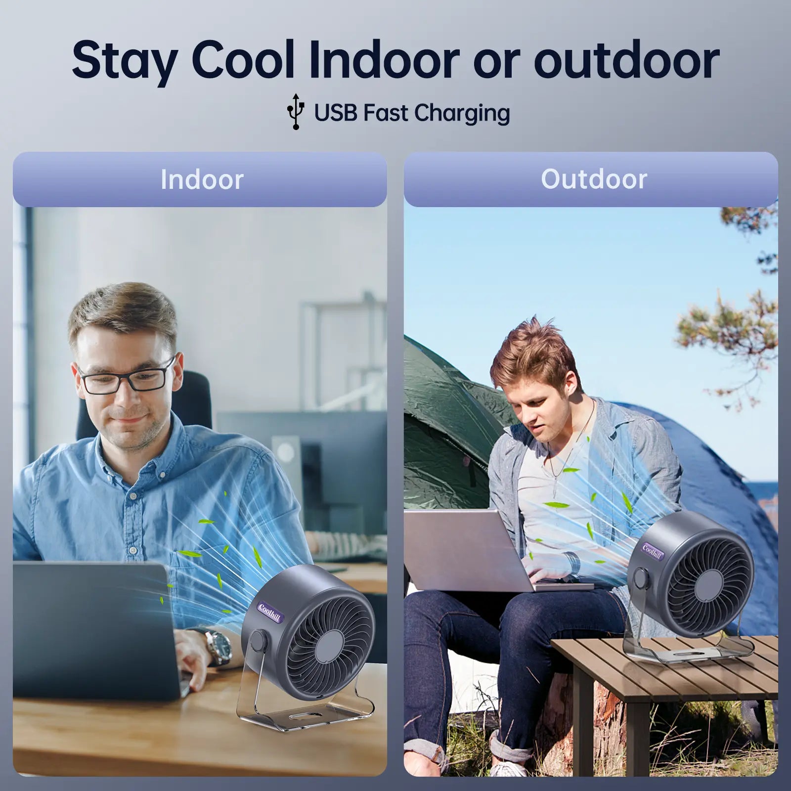 Coolhill Desktop Fan Turbo Table Fan Travel Vacation Essentials for Office 100-Speed Digital Display Low Noise Rechargeable Battery Dual Adjustment Modes Quiet Cooling Quiet Desk Fan Portable