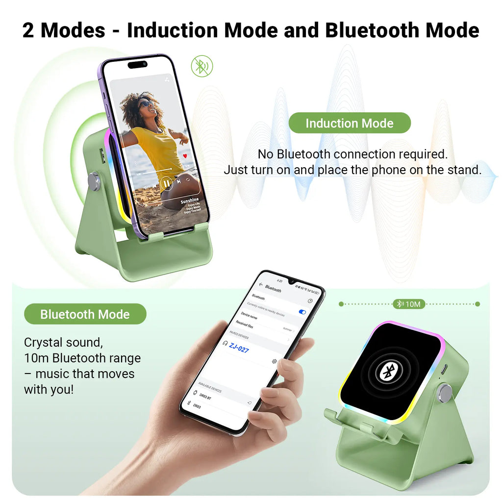 PUTARE Wireless Induction Audio Speaker Stand, 5In1 Cellphone Holder, 3500Mah Rechargeable Emergency Power Bank,360° Adjustable Mobile Tablet Stand with Colorful Ambient Light Gifts for Men Women Fathersdaygift Summerwins