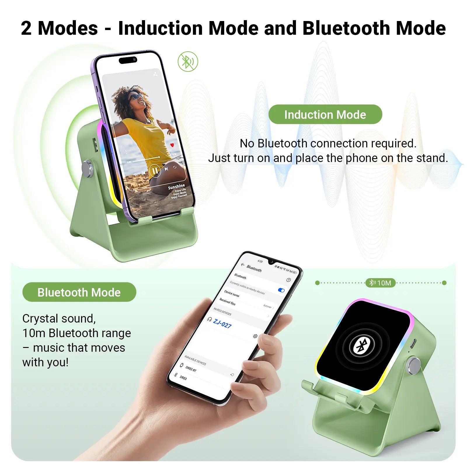 PUTARE Wireless Induction Audio Speaker Stand, 5In1 Cellphone Holder, 3500Mah Rechargeable Emergency Power Bank,360° Adjustable Mobile Tablet Stand with Colorful Ambient Light Gifts for Men Women Fathersdaygift Summerwins