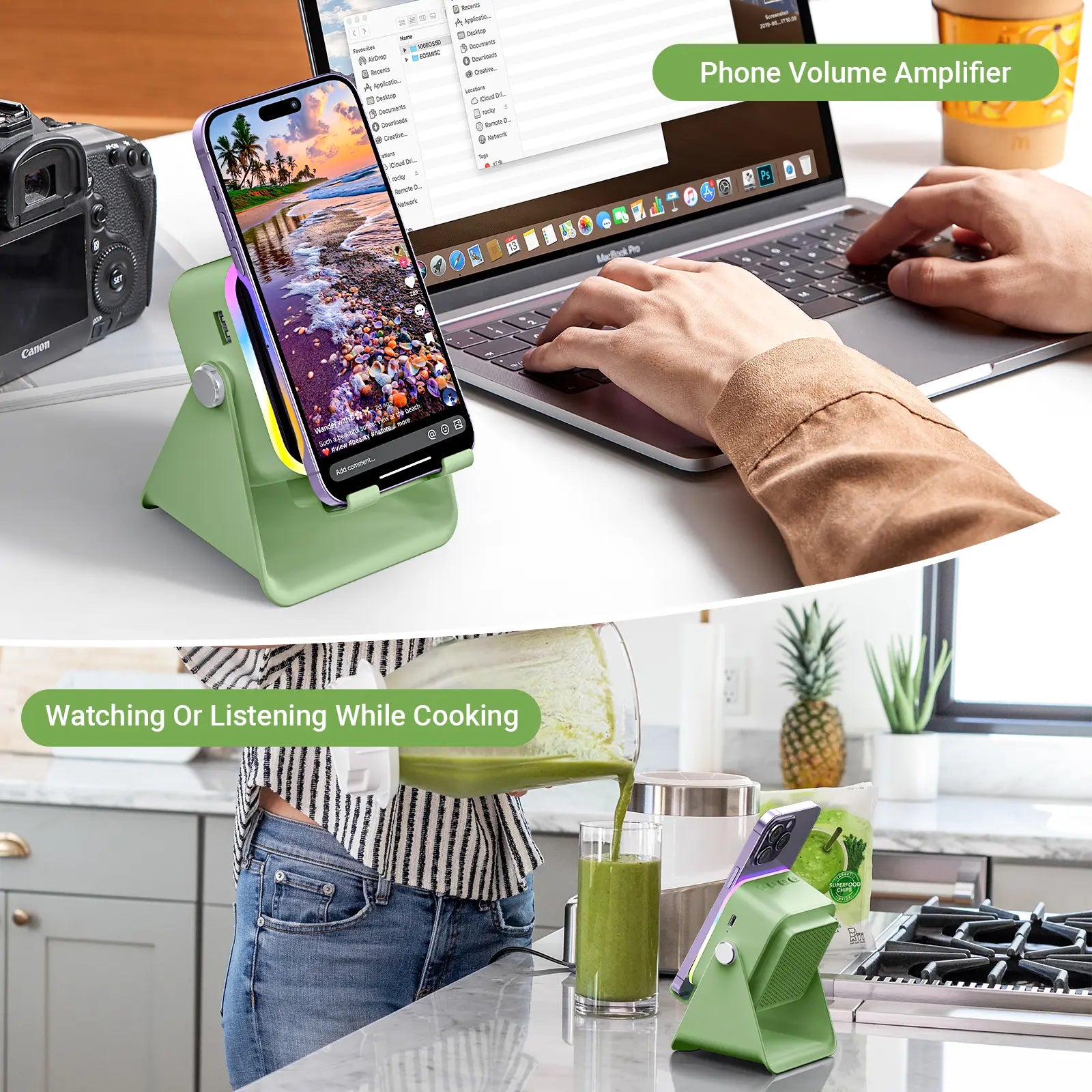 PUTARE Wireless Induction Audio Speaker Stand, 5In1 Cellphone Holder, 3500Mah Rechargeable Emergency Power Bank,360° Adjustable Mobile Tablet Stand with Colorful Ambient Light Gifts for Men Women Fathersdaygift Summerwins