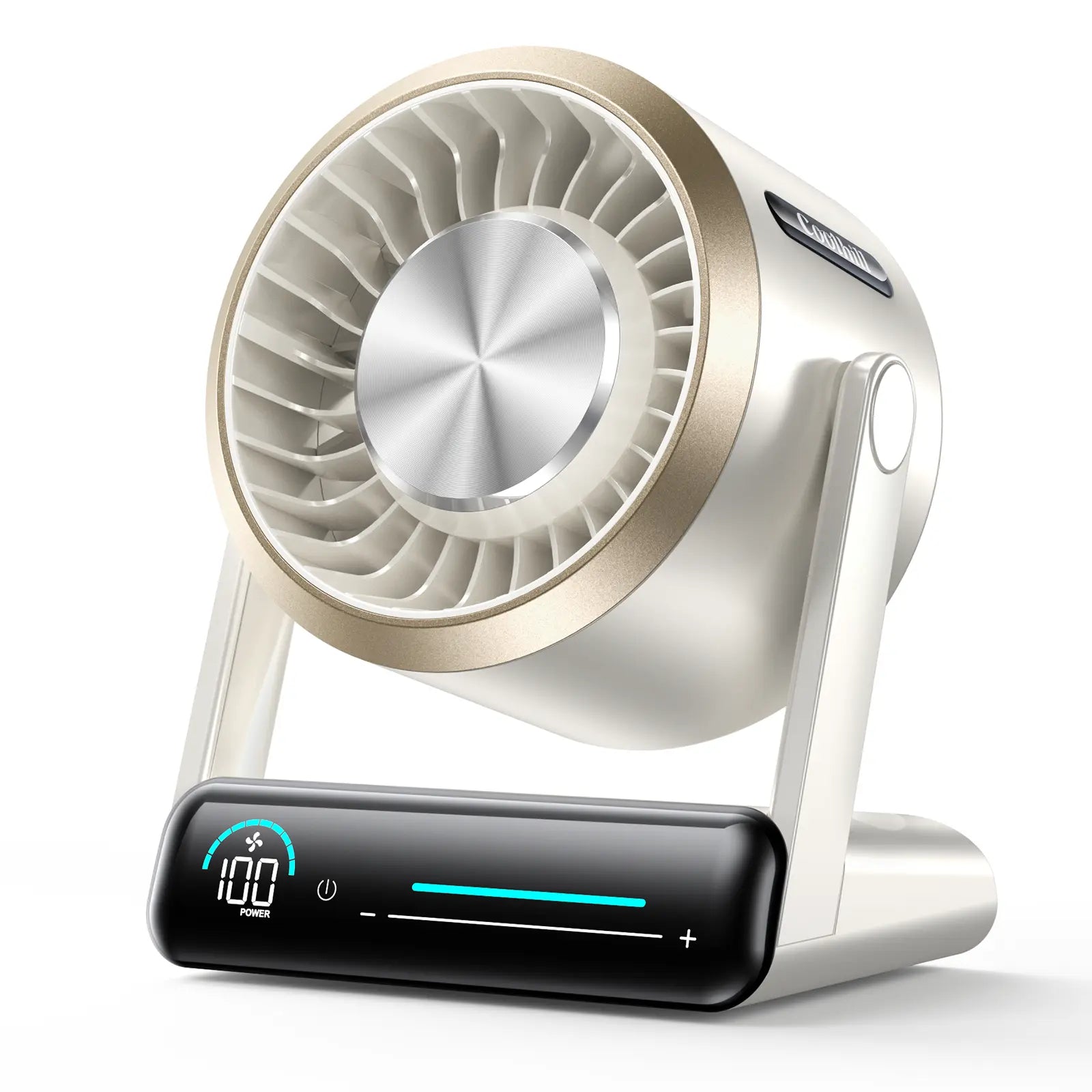 Coolhill Desktop Fan Turbo Table Fan Travel Vacation Essentials for Office 100-Speed Digital Display Low Noise Rechargeable Battery Dual Adjustment Modes Quiet Cooling Quiet Desk Fan Portable